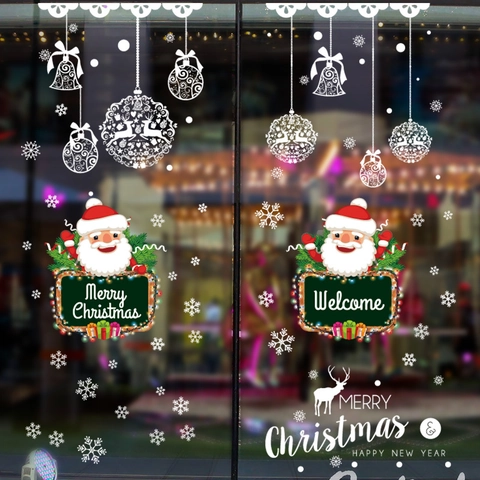 Christmas Window Decals Santa Claus Reindeer Snowflakes PVC Waterproof Stickers For Glass Door Shop Decor Merry Christmas