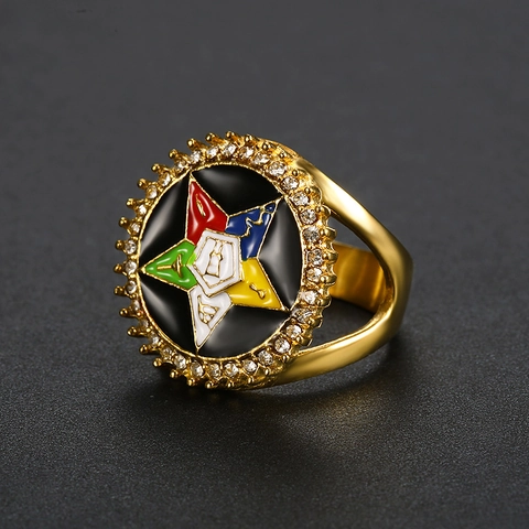 Freimaurer Order Of The Eastern Star Ring Edelstahl Bunter Emaille Stern Schmuck Mit Reformierten Strasssteinen Gold
