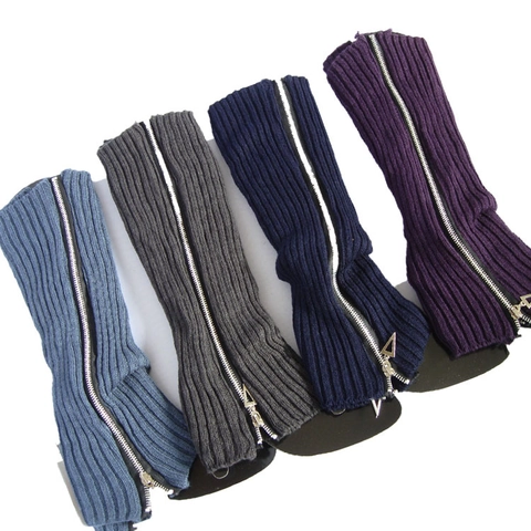 Knitted Leg Warmers With Side Zipper Women Ribbed Slouch Boot Cuffs Winter Harajuku Y2K Style Socks