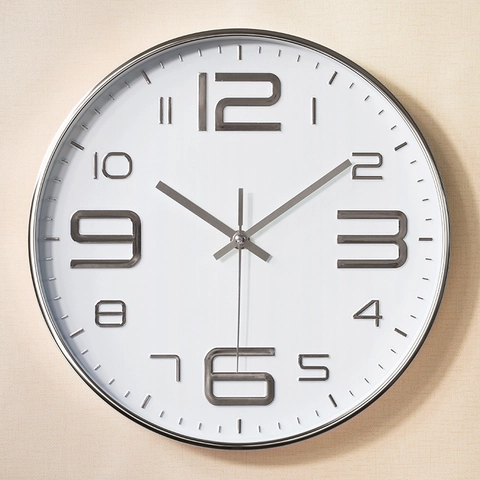 Modern Round Wall Clock Silent Quartz Movement Plastic Frame Glass Cover 3D Arabic Numerals Large Decorative Home Timepiece