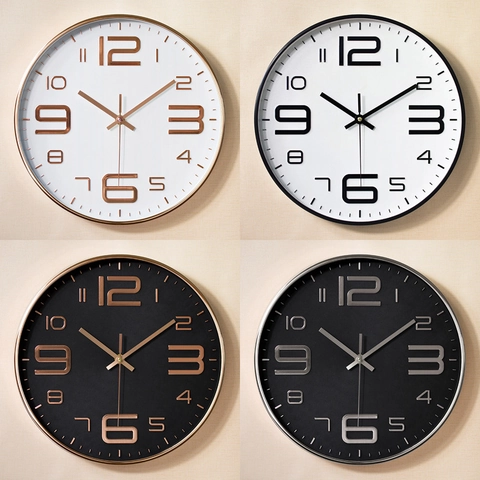 Orologio Da Parete Silenzioso Moderno Rotondo In Plastica Movimento Al Quarzo Con Numeri 3D Per Arredo Casa