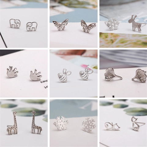 Minimalist Tiny Stud Earrings With 925 Sterling Silver Earring Post Animal Floral Shapes For Women Korean Style Hypoallergenic