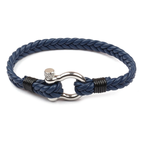 Men Braided Leather Bracelet With Stainless Steel U Shackle Clasp Vintage Punk Handmade Wristband Jewelry