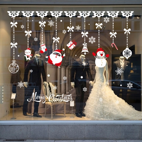 Christmas Window Stickers Pvc Removable Santa Snowman Snowflakes For Holiday Shop Home Glass Wall Decor Merry Christmas
