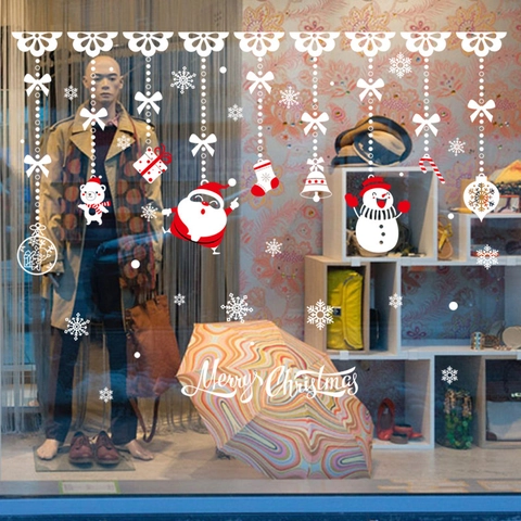 Christmas Window Stickers Pvc Removable Santa Snowman Snowflakes For Holiday Shop Home Glass Wall Decor Merry Christmas