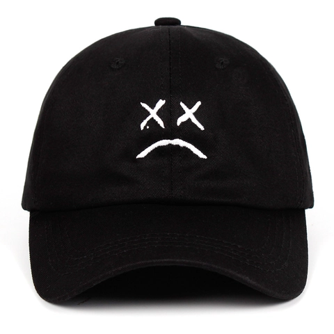 Sad Boy Gesicht Stickerei Baseballkappe Baumwolle Verstellbar Dad Hat Unisex Outdoor Sport Streetwear Emo Hip Hop Stil