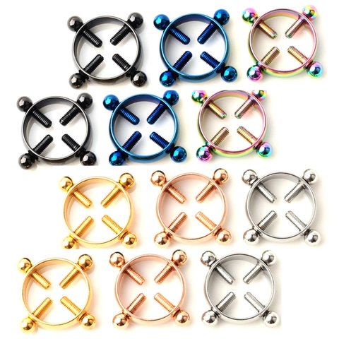 Anillos De Pezón Ajustables Sin Perforación Acero Inoxidable 316 Joyería Corporal Falsa Estilo Punk Geométrico Para Mujeres Hombres