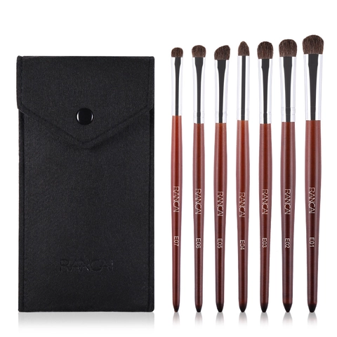 Pennelli Trucco Occhi Per Sfumare Ombreggiare Peli Di Pony Manico In Legno Tubo Alluminio Professionale Portatile