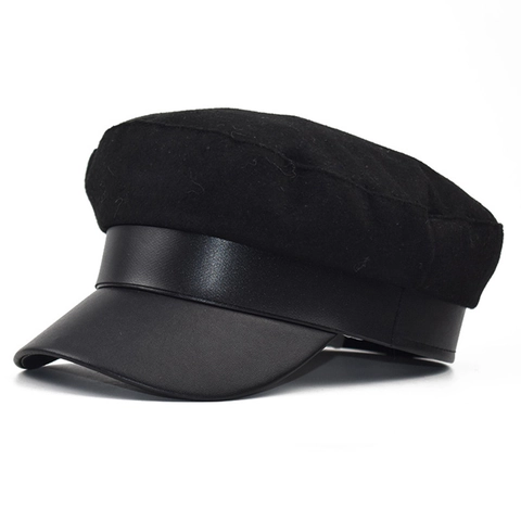 Berretto Newsboy Vintage Lana Pelle PU Patchwork Cappello Militare Con Fibbia In Metallo Dorato Stile Britannico Per Donne