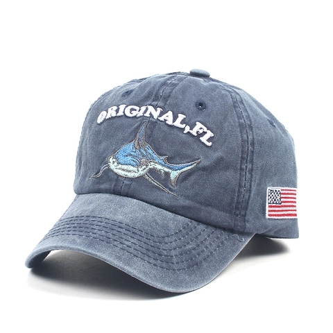 Vintage Washed Cotton Baseball Cap Shark Embroidery Letter Outdoor Summer Sun Hat Retro Adjustable Dad Hat For Women Men
