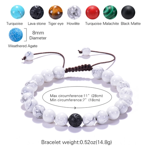 Bracelet Perles En Pierre De Lave Naturelle Turquoise Blanche Ajustable Tissé Main Diffuseur Énergie Bijoux Hommes Femmes