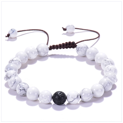 Natural Stone Beaded Bracelet Lava Rock Howlite Tiger Eye Adjustable Hand Woven Rope Matte Jewelry For Men Women