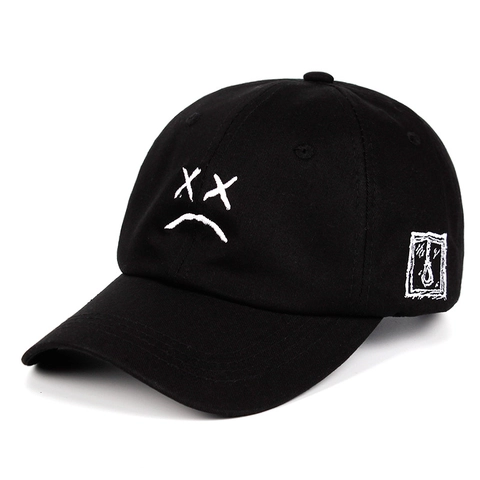 Sad Boy Gesicht Stickerei Baseballkappe Baumwolle Verstellbar Dad Hat Unisex Outdoor Sport Streetwear Emo Hip Hop Stil