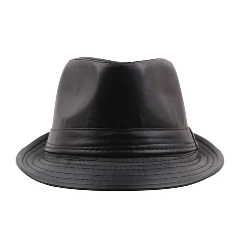 PU Leather Fedora Hat For Men Vintage Windproof Warm Autumn Winter Jazz Cap Classic Faux Leather Gentleman Outdoor