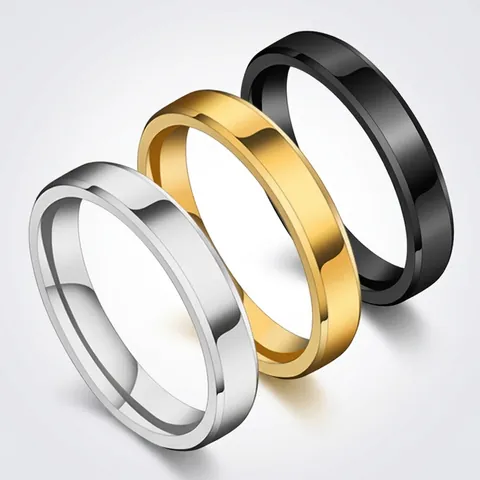 Minimalist Band Ring Stainless Steel Beveled Edge Polished Smooth Surface For Men Women Classic Simple Jewelry