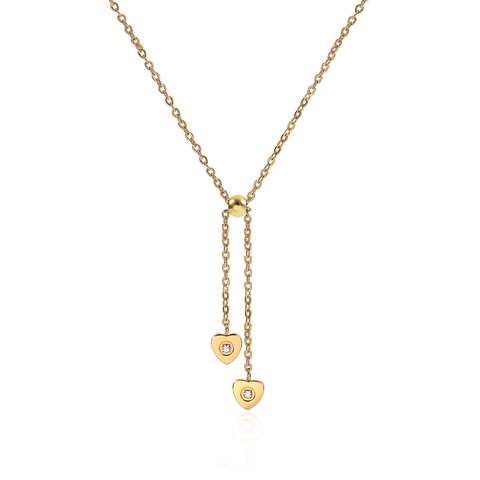 Collana da Donna in Acciaio Inossidabile con Pendente a Cuore Placcata Oro 18K Asimmetrica Lariat Strass Catena a Y Gioielli