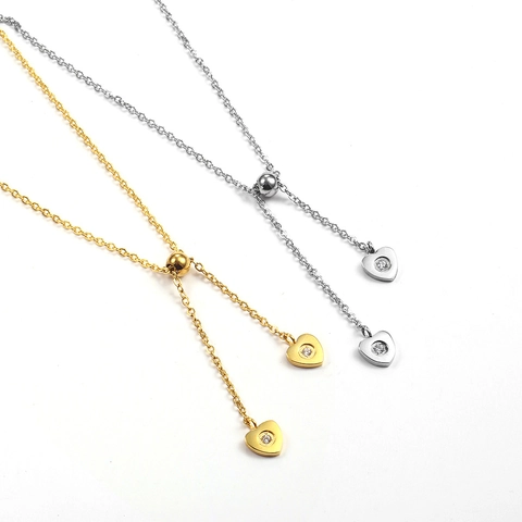 Collana da Donna in Acciaio Inossidabile con Pendente a Cuore Placcata Oro 18K Asimmetrica Lariat Strass Catena a Y Gioielli