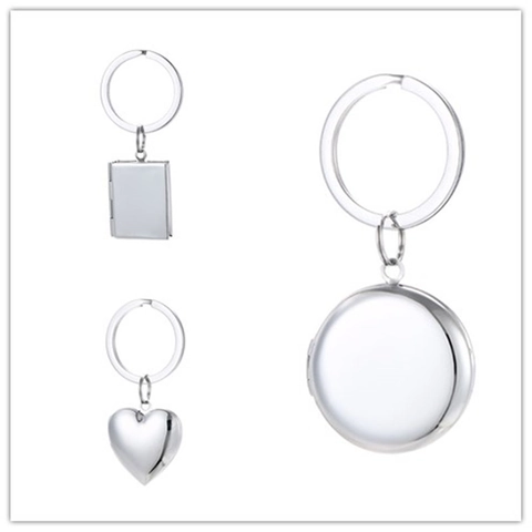 Polished Stainless Steel Locket Pendant For Memory Photo Heart Round Oval Shape Necklace Keychain Jewelry