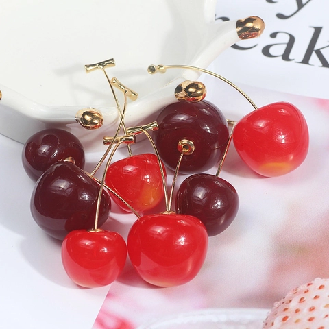 Pendientes Colgantes De Cereza Dulce Forma De Fruta Resina Poste De Acero Inoxidable Joyas Mujeres