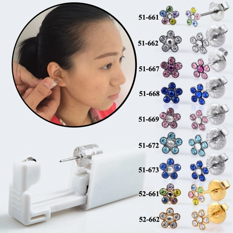 Disposable Ear Piercing Gun Tool With 316L Stainless Steel Flower Stud Earrings Painless Sterilized Piercer For Women