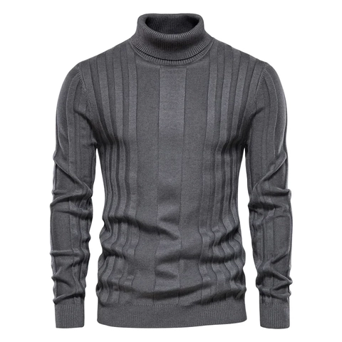 Men Turtleneck Sweater Slim Fit Pullover Ribbed Knit Long Sleeve Solid Color Casual Warm Simple Soft Knitwear