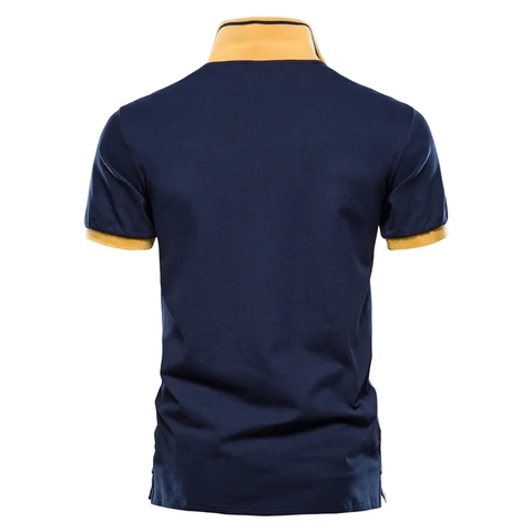 Men Short Sleeve Polo Shirt Cotton Pique Color Block Patchwork Embroidery Casual Fashion Sporty Tops