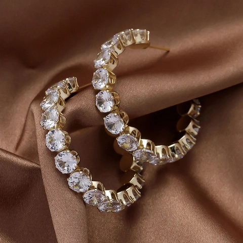 Orecchini A Cerchio Geometrici Vintage Da Donna Con Lega Di Zirconi E Perno In Argento Sterling 925