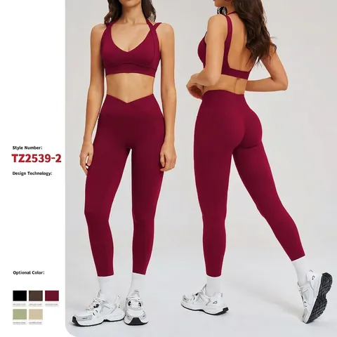 Sport BH Mit V Ausschnitt Und Hoch Taillierte Leggings Mit Taschen Atmungsaktives Material Yoga Gym Damen Bekleidung