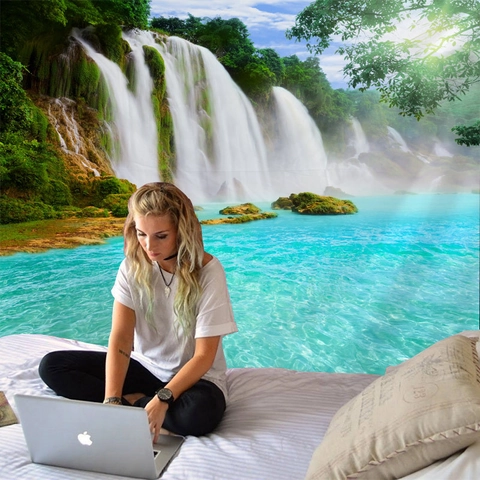 Arazzo Paesaggio Cascata Foresta Natura Pendente Poliestere Coperta Decorativa Scenica Per Soggiorno Camera Da Letto Home Decor