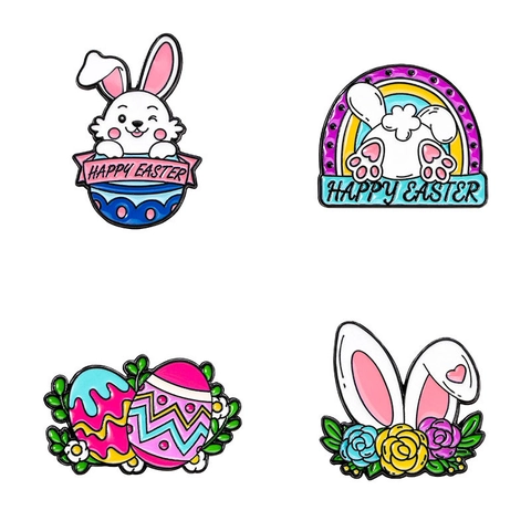 Spilla In Smalto Pin Cartone Animato Pasqua Coniglio Uovo Arcobaleno Lega Di Zinco Distintivo Per Zaino Accessorio Abbigliamento