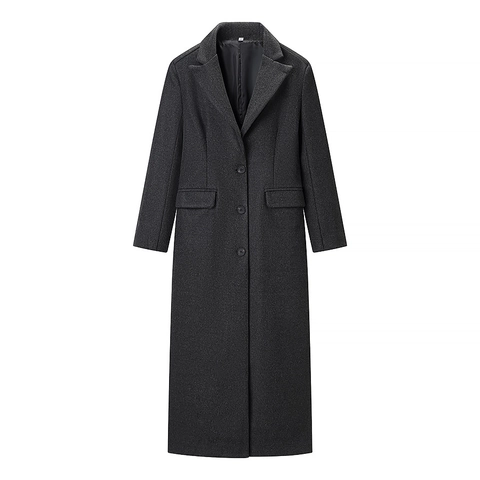 Women Woolen Coat French Fashion Single Breasted Lapel Long Sleeve Solid Color Elegant Outerwear With Pockets