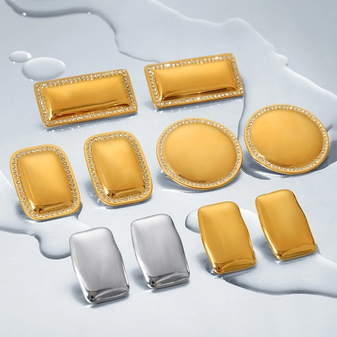 Geometrische Roestvrijstalen Oorbellen 18K Verguld Met Strassteentjes Zirkonia Minimalistische Luxe Sieraden Voor Dames