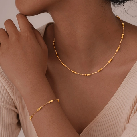 Minimalista Collana e Bracciale in Acciaio Inossidabile con Perline Gioielli da Donna Catena Sottile Dorata Accessori Quotidiani