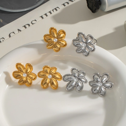 Camellia Blumen Ohrstecker Edelstahl Mit Künstliche Perle Mode Vintage Schmuck Für Damen