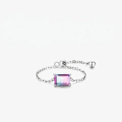 Anillo A Catena Regolabile In Argento Sterling 925 Con Gemma Sfumata Rettangolare Gioielli Eleganti Per Donna