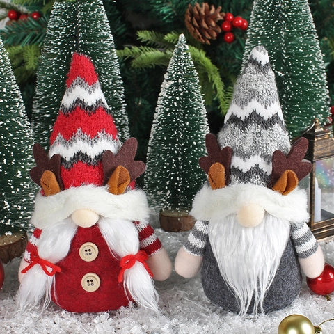Decorazioni Gnomi Di Natale Corna Di Renna Cappello Alto In Maglia Lunga Barba Bambole Senza Volto Regalo Ornamento