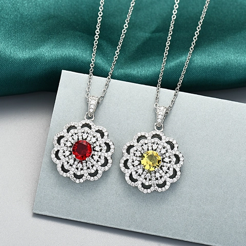 Collar con Colgante de Girasol de Acero Inoxidable de Lujo para Mujer Circonia Incrustada Diamantes de Imitación Cadena de Clavícula Joyería