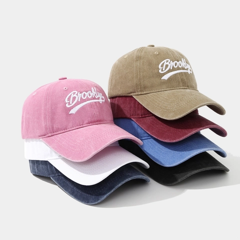 Casquette De Baseball En Coton Lavé Broderie Brooklyn Vintage Décontracté Chapeau De Soleil Ajustable Pour Hommes Femmes