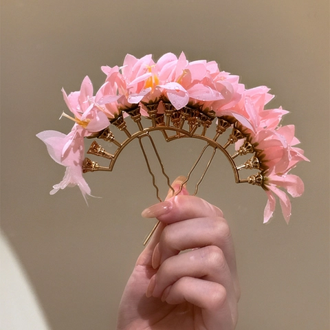 Fabric Flower Hair Stick New Chinese Style Handmade Floral Hairpin For Women Vacation Sweet Cheongsam Hair Accessories