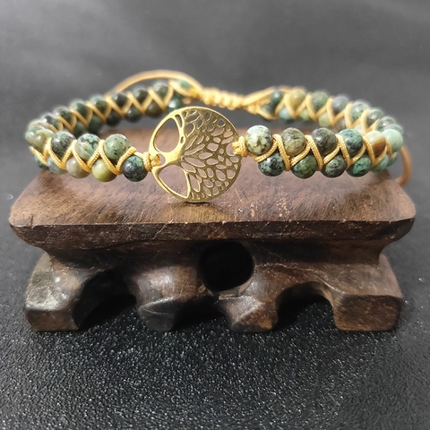 Bracelet Arbre De Vie En Turquoise Africaine Tressé Main Acier Inoxydable Pierre Naturelle Bijoux Bohème Ethnique Ajustable