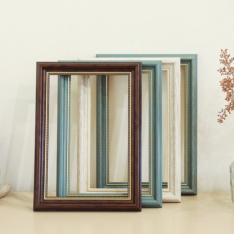 Vintage European Style Picture Frame Baroque Wood Grain Wall Hanging Home Decor Beaded Golden Border DIY