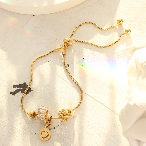 Verstellbares Armband Aus Titanstahl 18 Karat Vergoldet Zirkon Herzanhänger Geometrischer Schmuck Für Damen