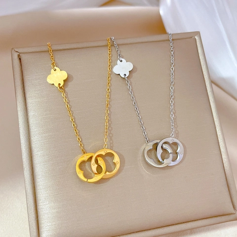 Interlocking Rings Clover Pendant Necklace Titanium Steel Elegant Geometric Jewelry Gift For Women Korean Style Simple
