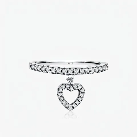 925 Sterling Silber Ring Mit Funkelndem Zirkonia Herzanhänger Zartem Pavé Band Schmuck Für Damen Trendy