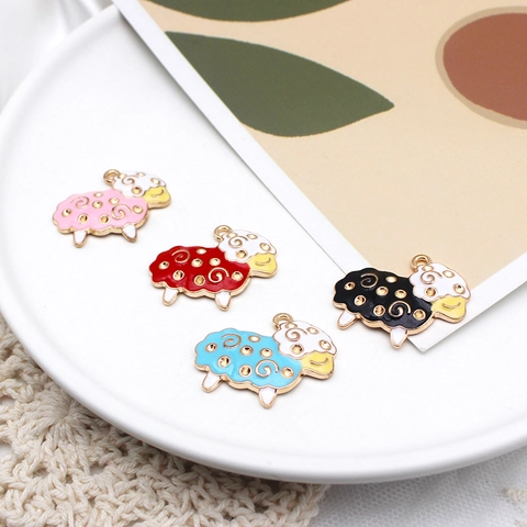 Süße Kleine Schaf Legierung Emaille Charms Für DIY Schmuckherstellung Ohrring Armband Handwerk Cartoon Tier Anhänger