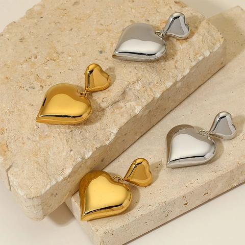 Double Heart Dangle Earrings Stainless Steel Mirror Polished Hollow Heart Drop Earrings For Women Fashion Jewelry