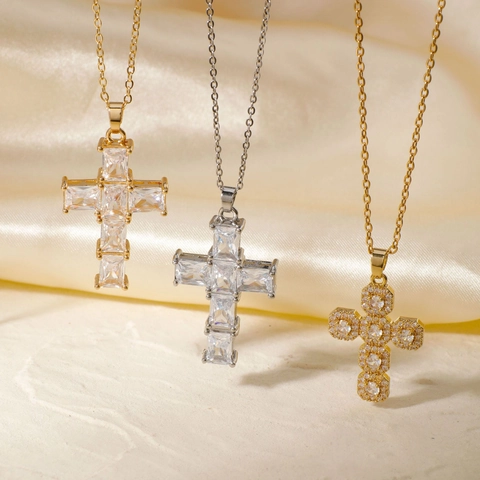 Hip Hop Roestvrij Staal Koper Kruis Hanger Ketting Voor Mannen Vrouwen Goud Zilver Strass Ingelegde Mode Sieraden Cadeau