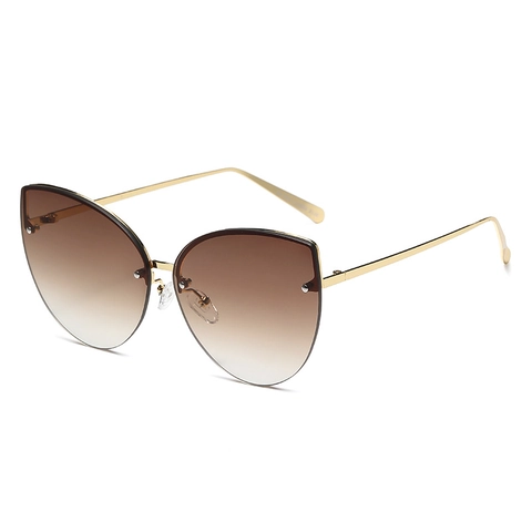 Occhiali Da Sole Oversize Occhio Di Gatto Alla Moda Senza Montatura In Metallo Lenti PC Protezione UV400 Per Donne