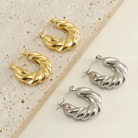 Pendientes De Aro Torsonados Croissant Acero Inoxidable Chapado En Oro De 18K Estilo Retro Minimalista Para Mujeres