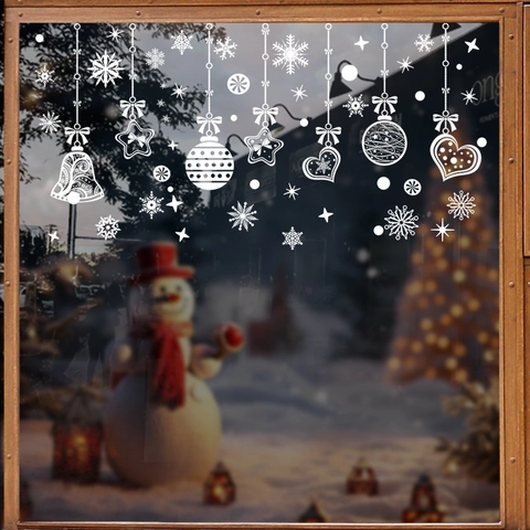 Christmas Snowflake Window Stickers White Static Cling Decals PVC No Glue Removable Holiday Glass Decoration For Shop Home